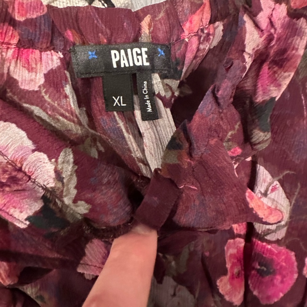 *EUC*LIKE NEW*Sz XL* PAIGE* Lanea Floral Ruffle Peplum Silk Top - Picture 7 of 12